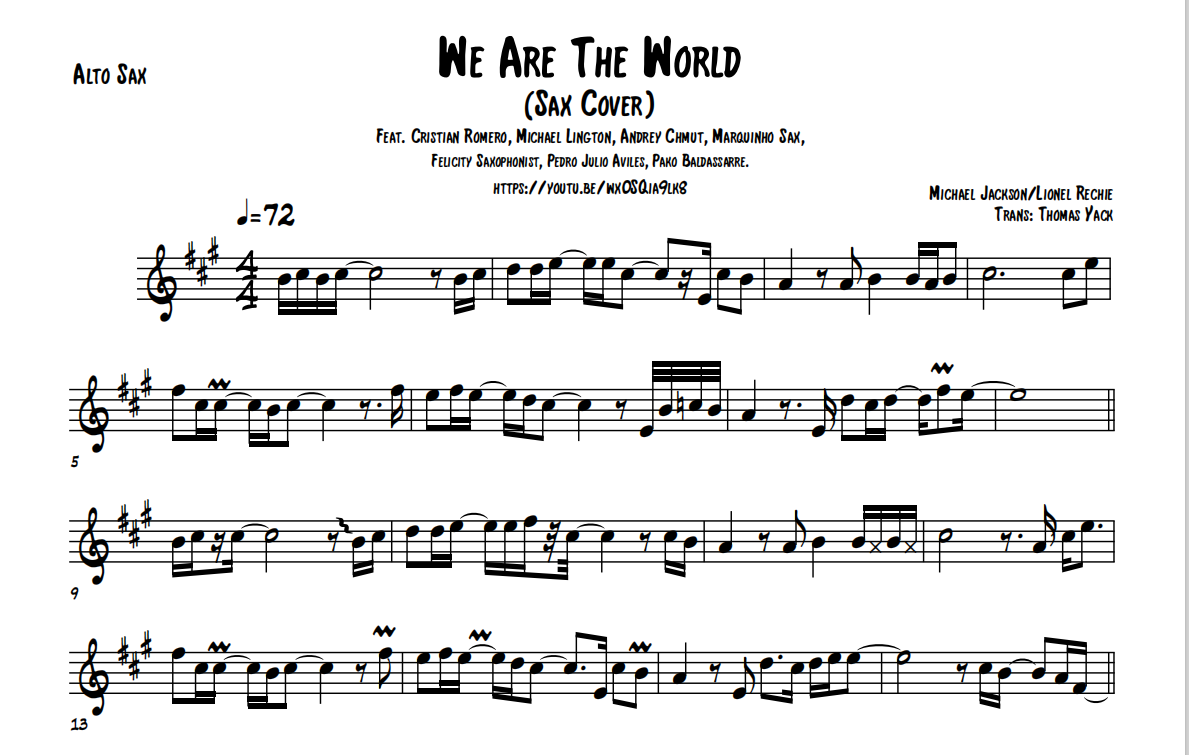 We are the world sax pdf