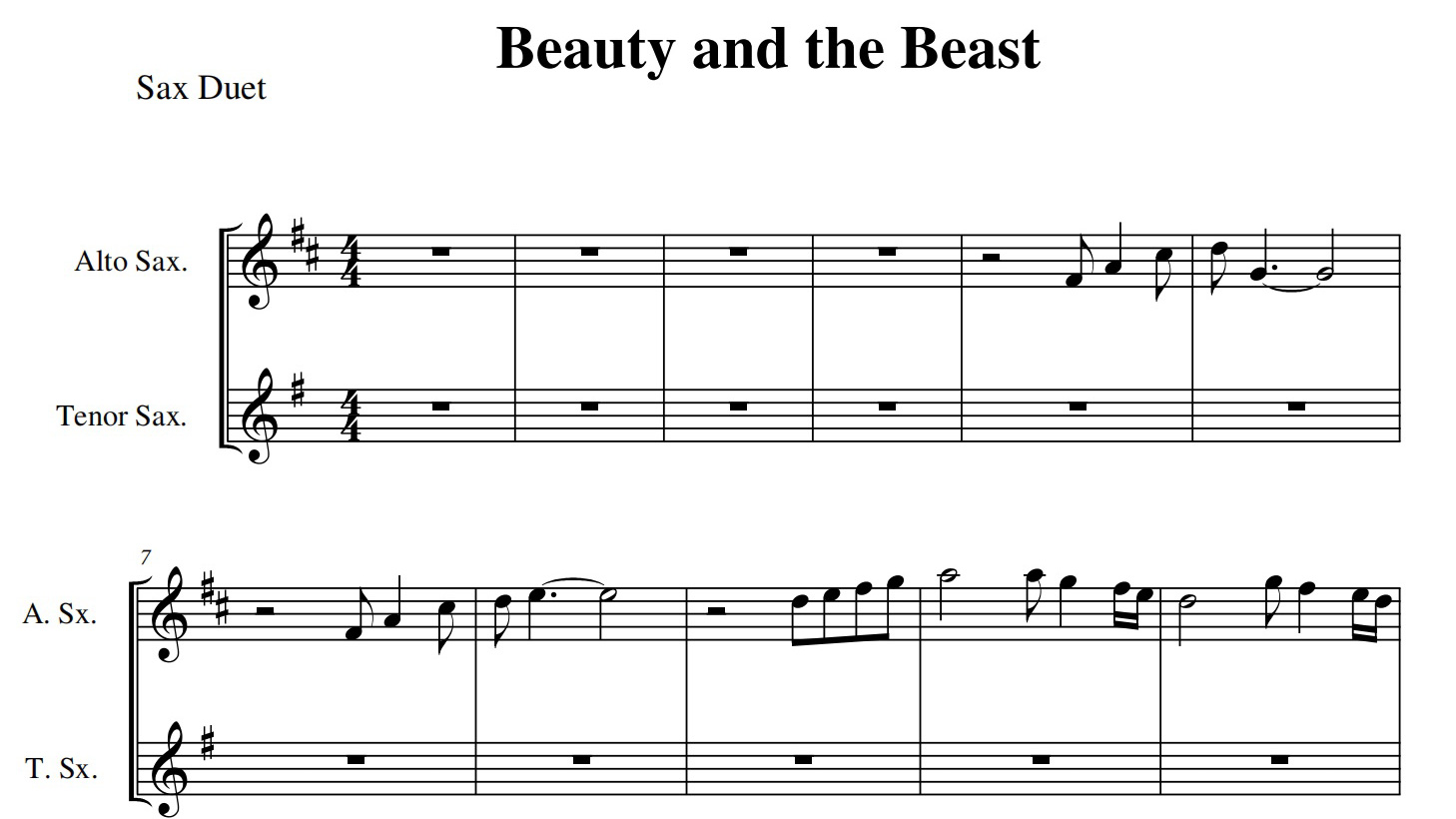 Beauty and the beast sax duet pdf